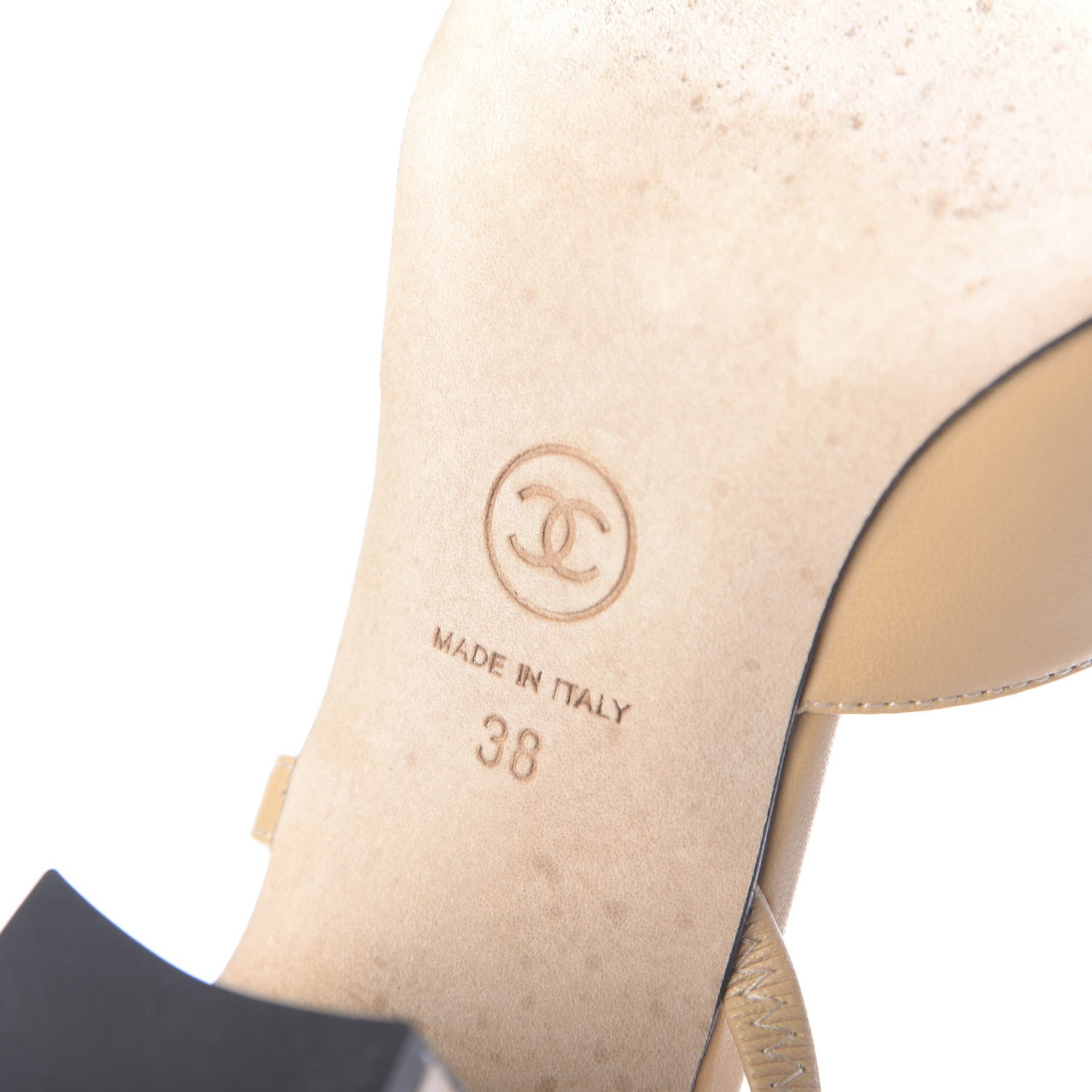Chanel Goatskin Grosgrain Cap Toe CC Slingback Sandals 38 Beige Black 12 of 13