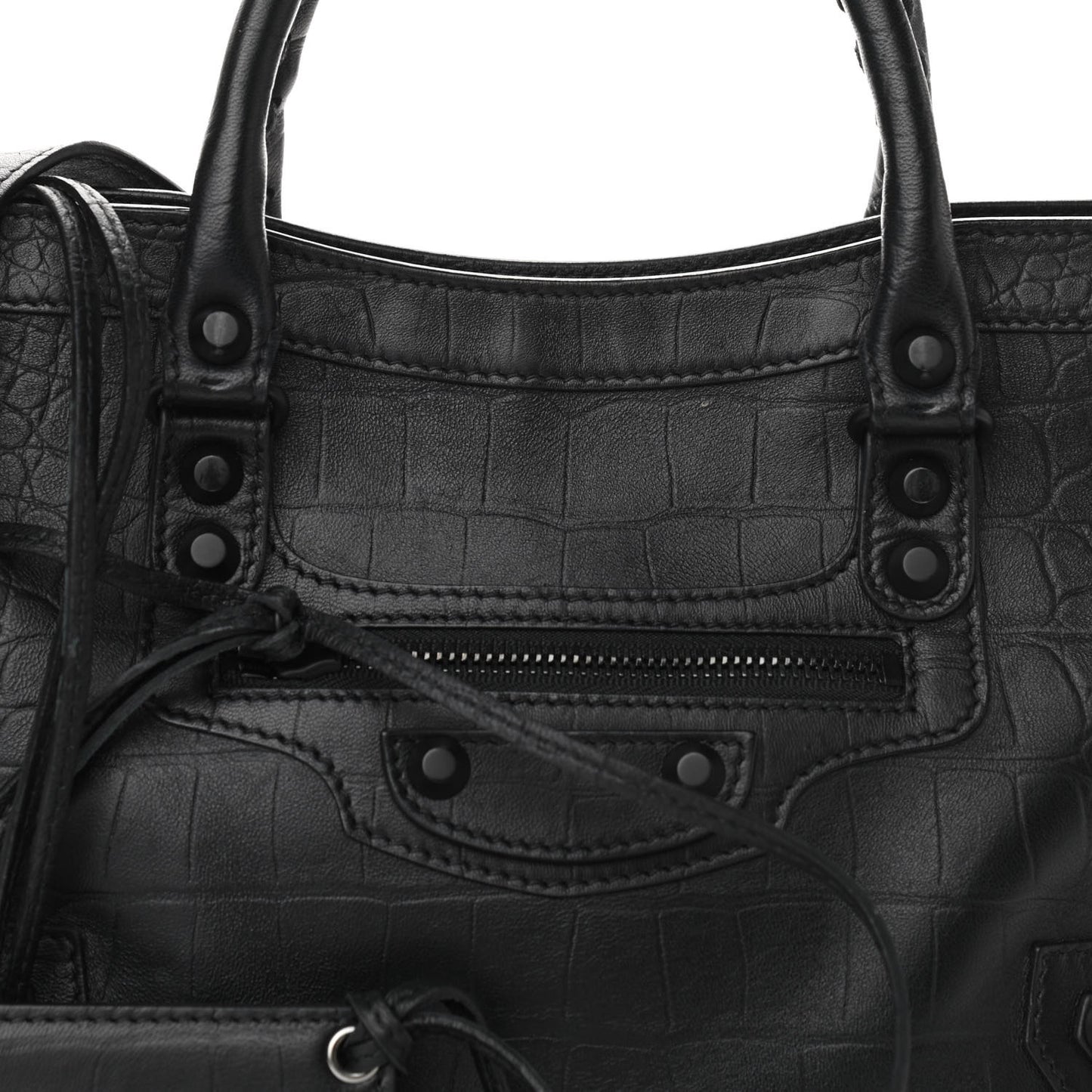 Matte Supple Lambskin Crocodile Embossed Classic Black Hardware S City Black