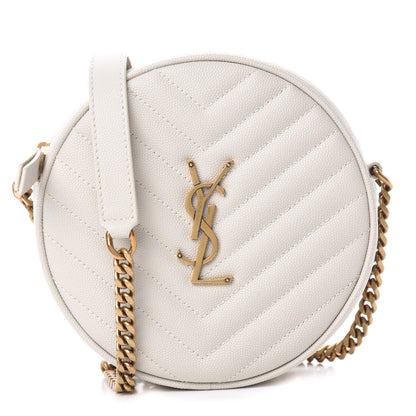 Saint Laurent Grain De Poudre Matelasse Chevron Quilted Round Vinyle Camera Bag Crema Soft 1 of 10