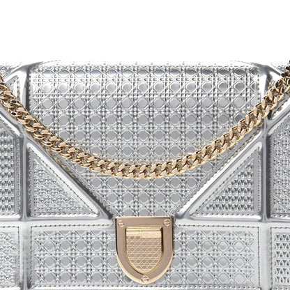Christian Dior Metallic Patent Micro-Cannage Diorama Wallet on Chain Pouch Silver 9 of 10