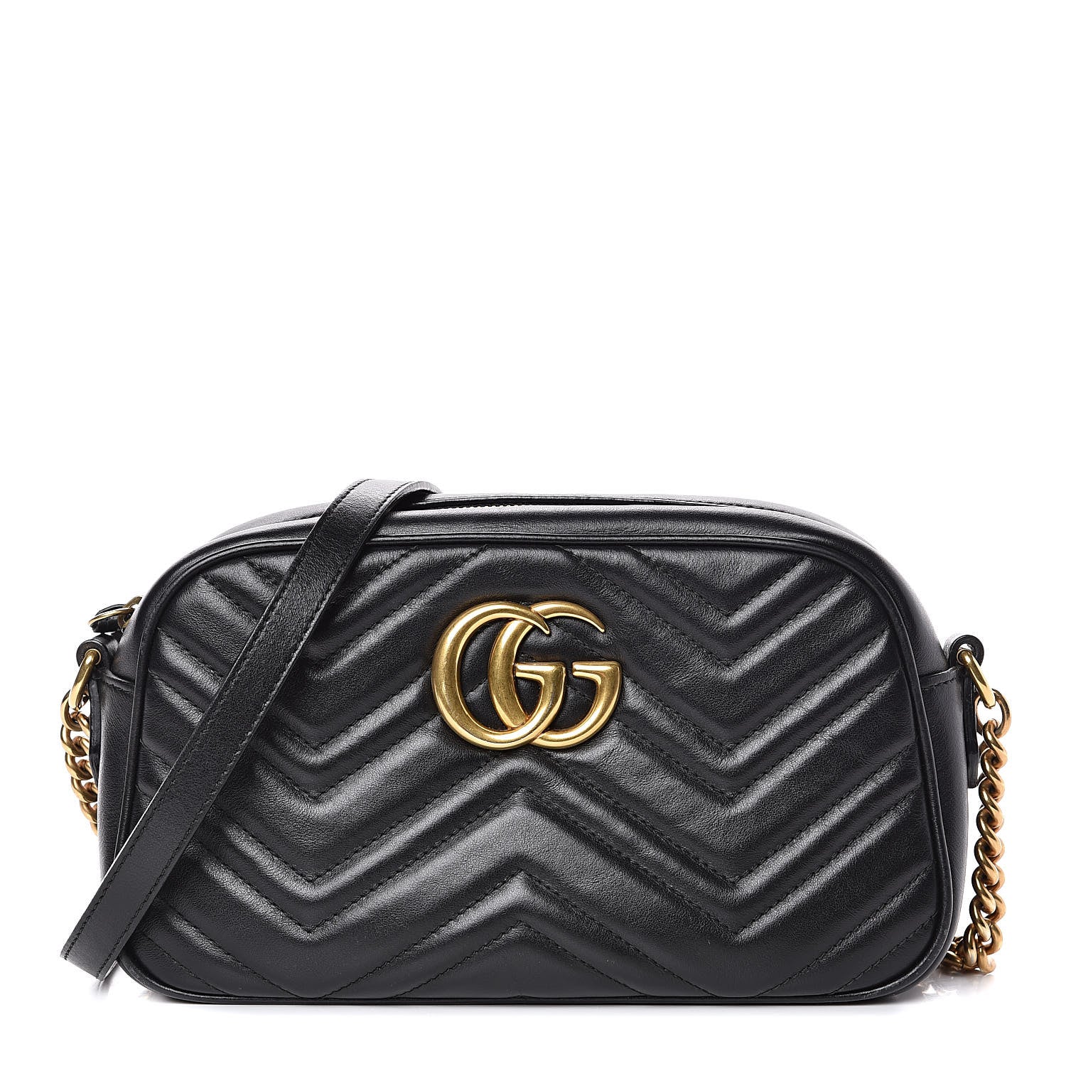 Gucci Calfskin Matelasse Small GG Marmont Chain Shoulder Bag Black 1 of 14