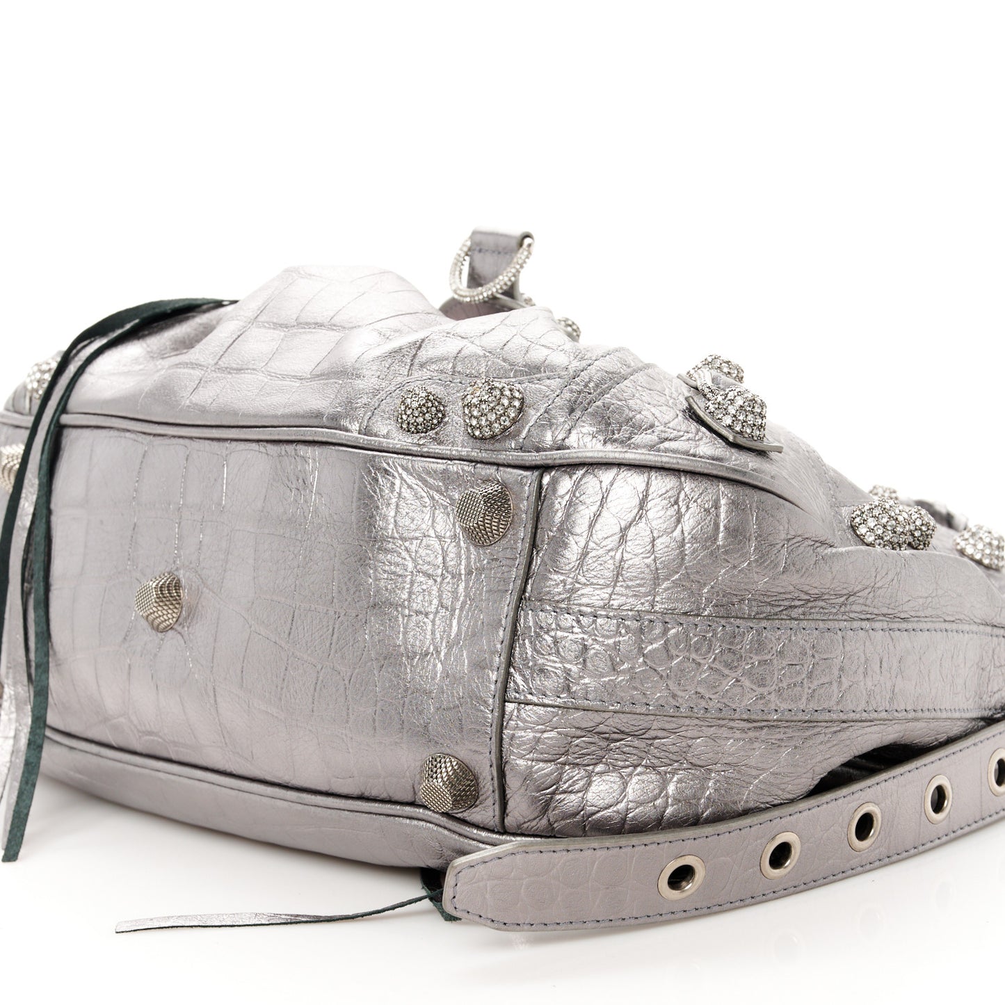 Metallic Agneau Arena Crystal Medium Le Cagole Shoulder Bag Silver