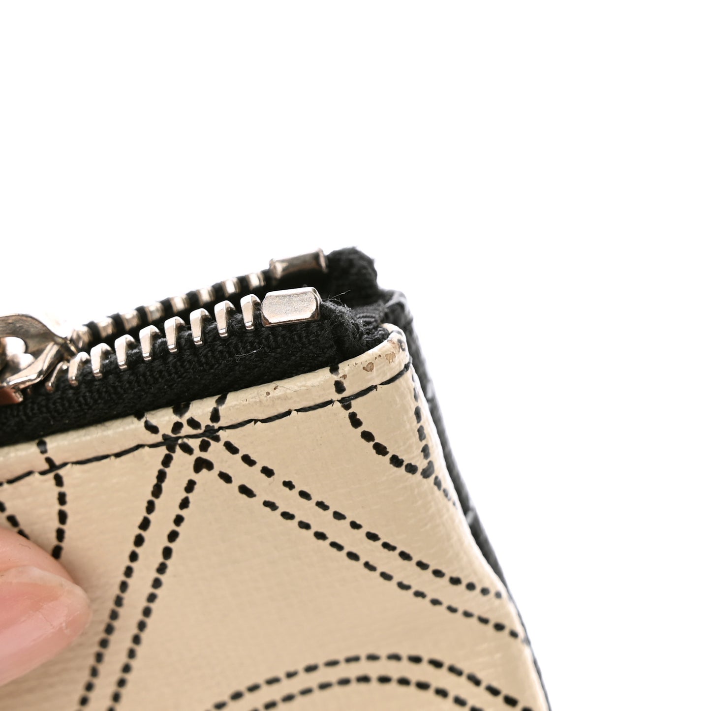 Coated Canvas Calfskin Camellia Printed Pouch Black Beige