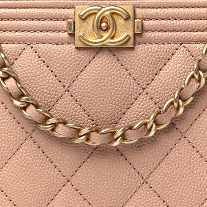 Chanel Caviar Quilted Small Boy Clutch With Chain Beige 9 of 12