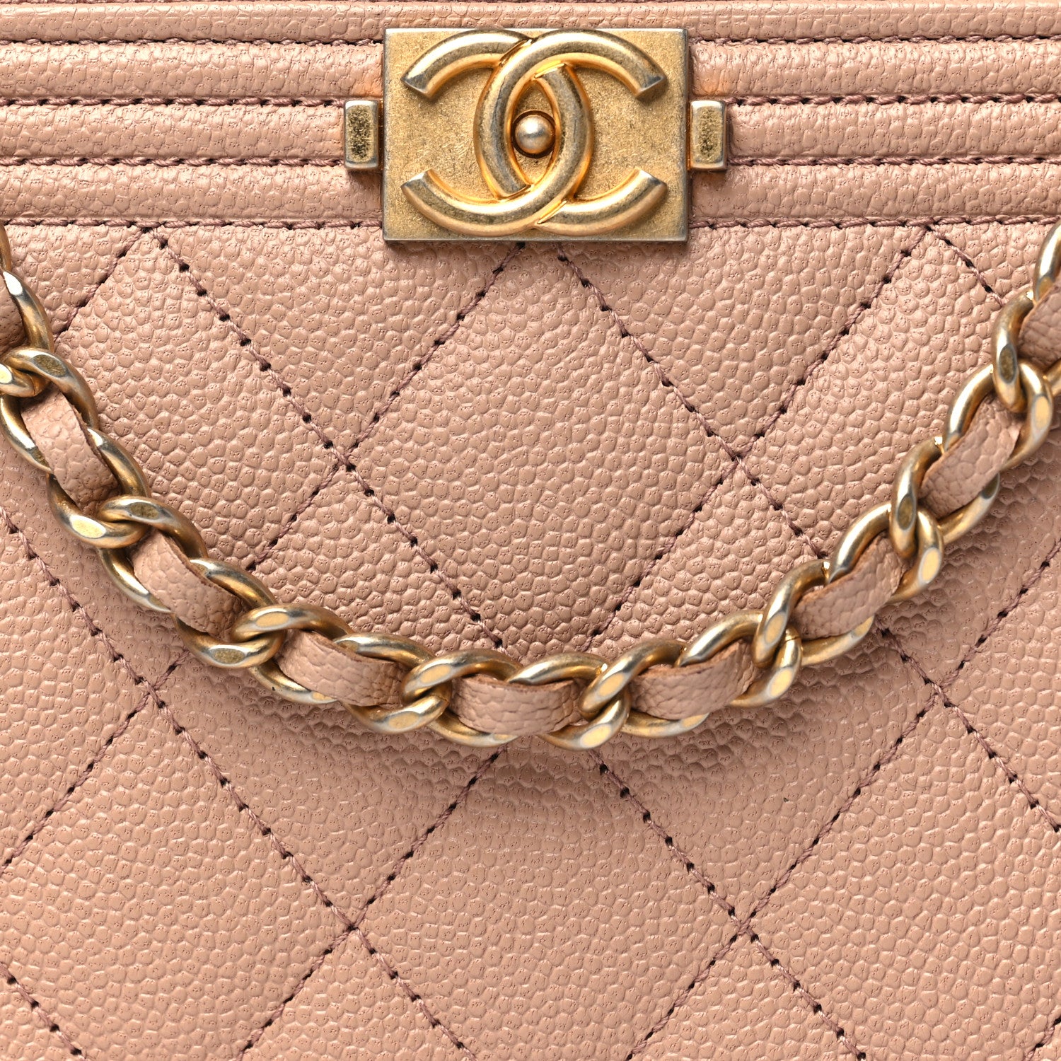 Chanel Caviar Quilted Small Boy Clutch With Chain Beige 9 of 12