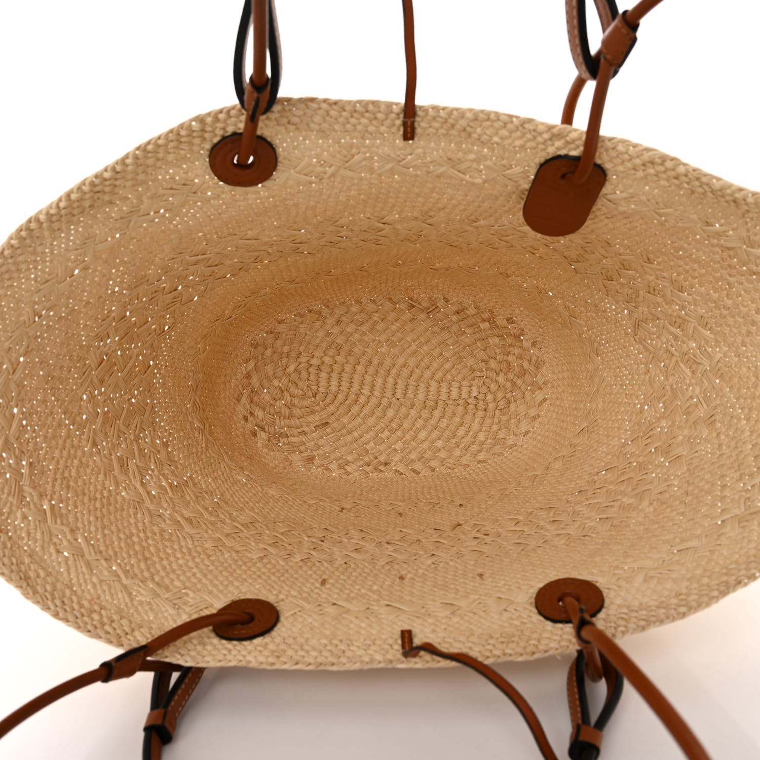 Loewe Calfskin Raffia Paulas Ibiza Medium Anagram Basket Tote Bag Natural Tan 5 of 9