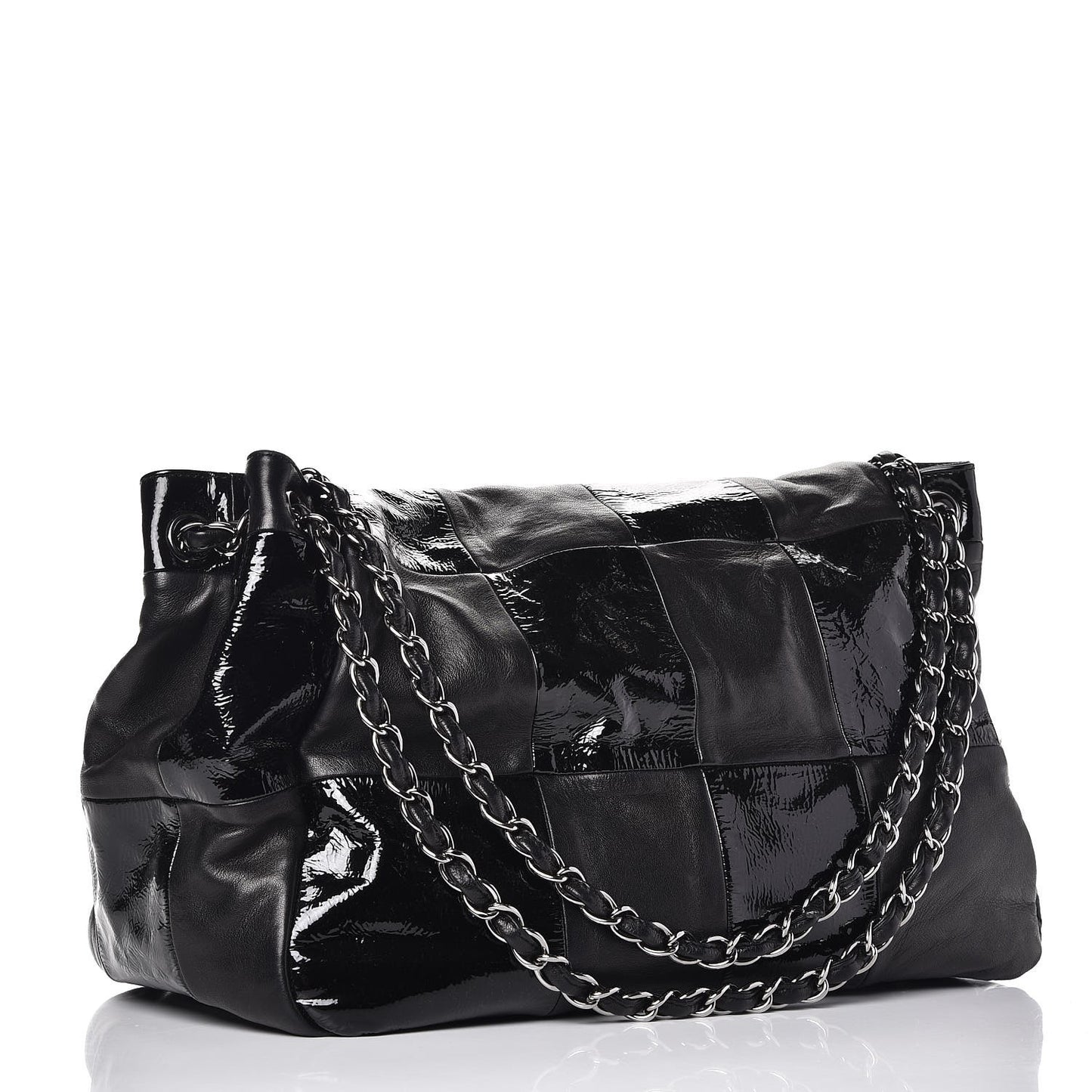 Lambskin Patent Calfskin Brooklyn Patchwork Flap Black
