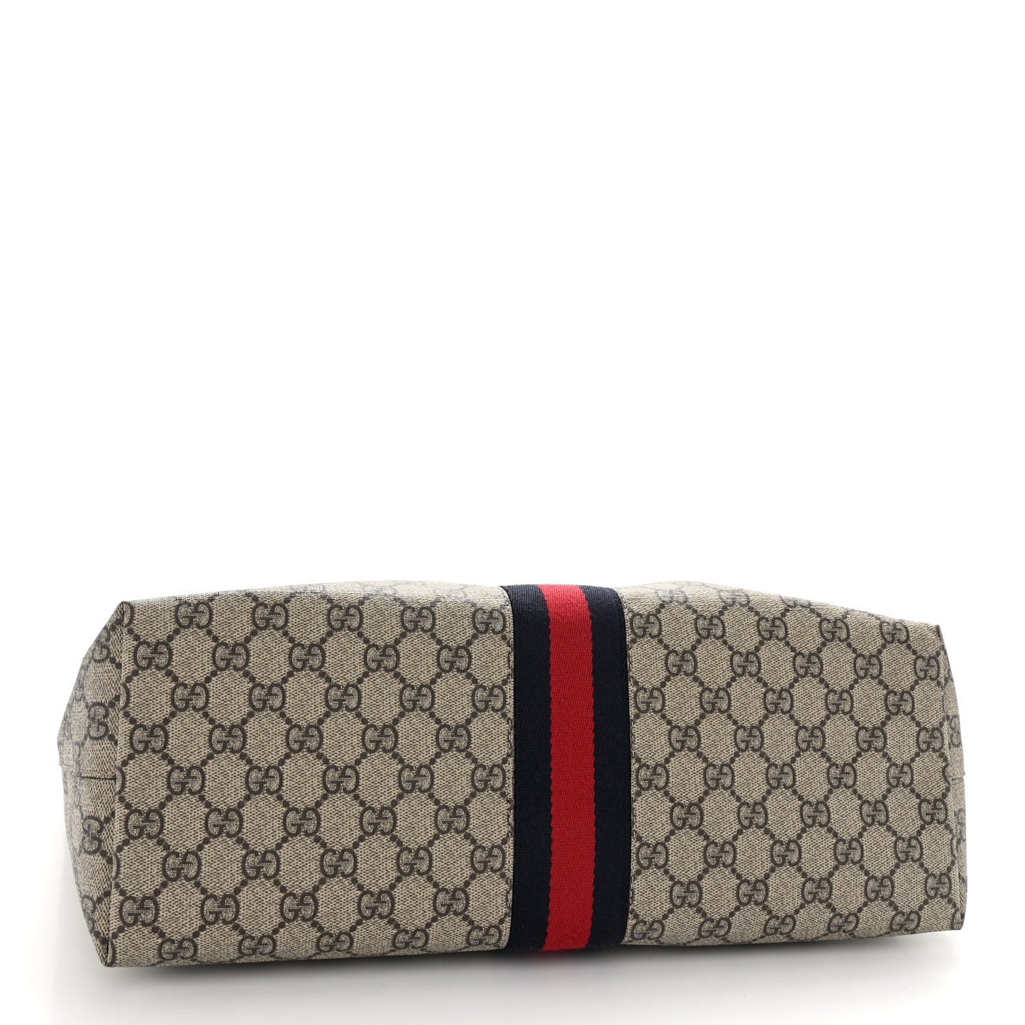GG Supreme Monogram Textured Dollar Calfskin Web Medium Ophidia Shopping Tote Beige Ebony Mystic White