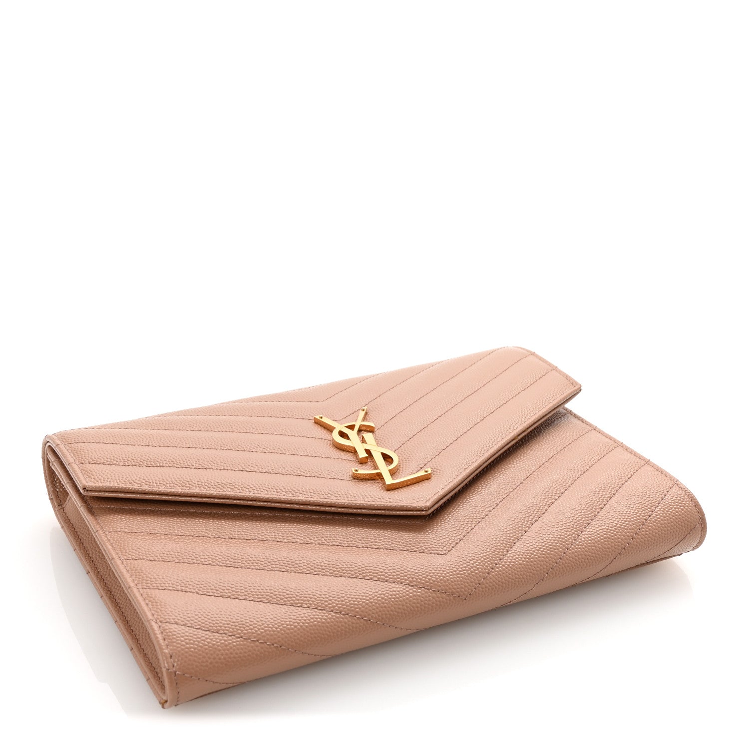 Saint Laurent Grain De Poudre Matelasse Chevron Monogram Envelope Vintage Peach 4 of 8