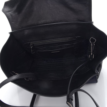 Prada Glace Calfskin Large Twin Pocket Tote Baltico Black 5 of 13