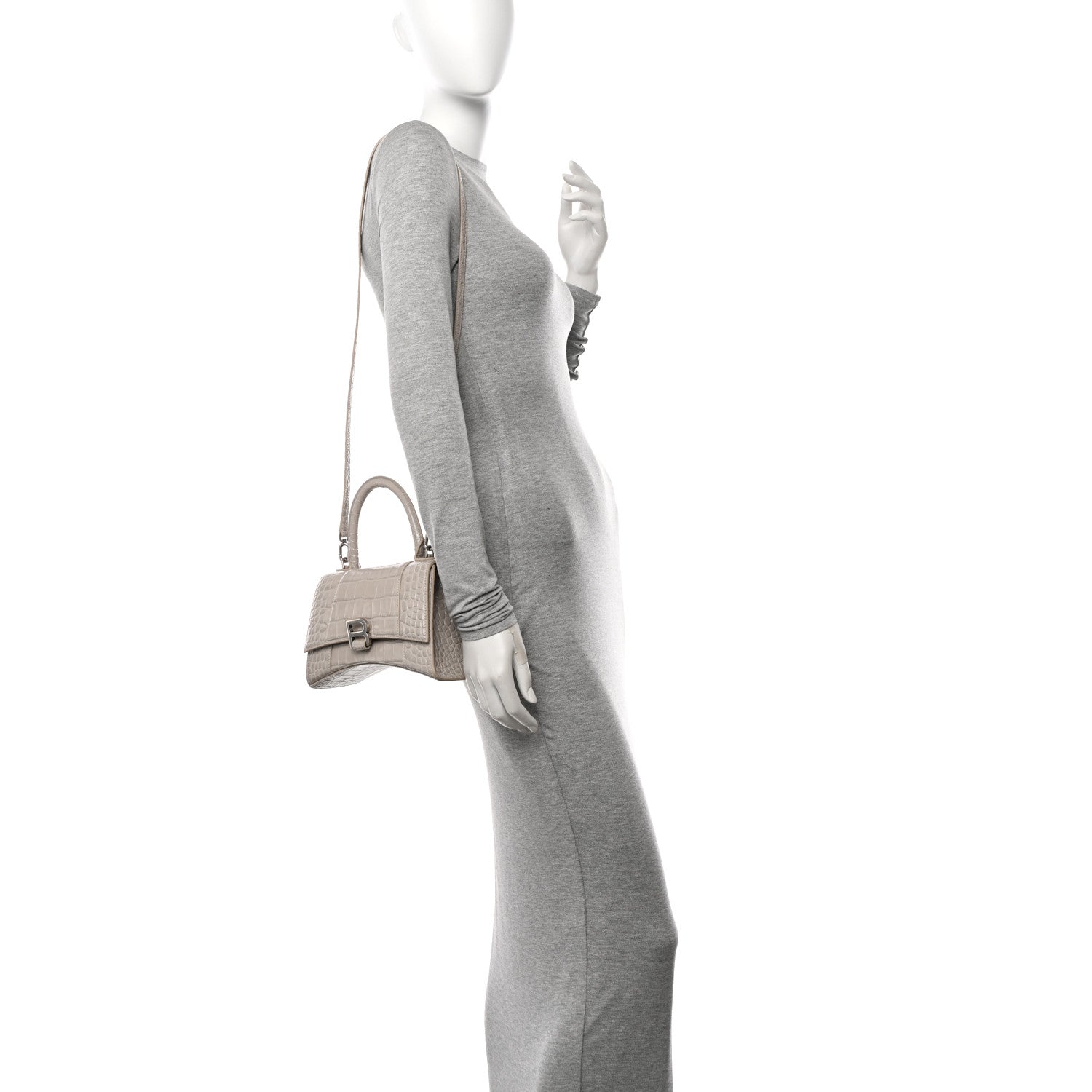 Balenciaga Shiny Calfskin Crocodile Embossed Small Hourglass Top Handle Bag Cold Beige 2 of 14