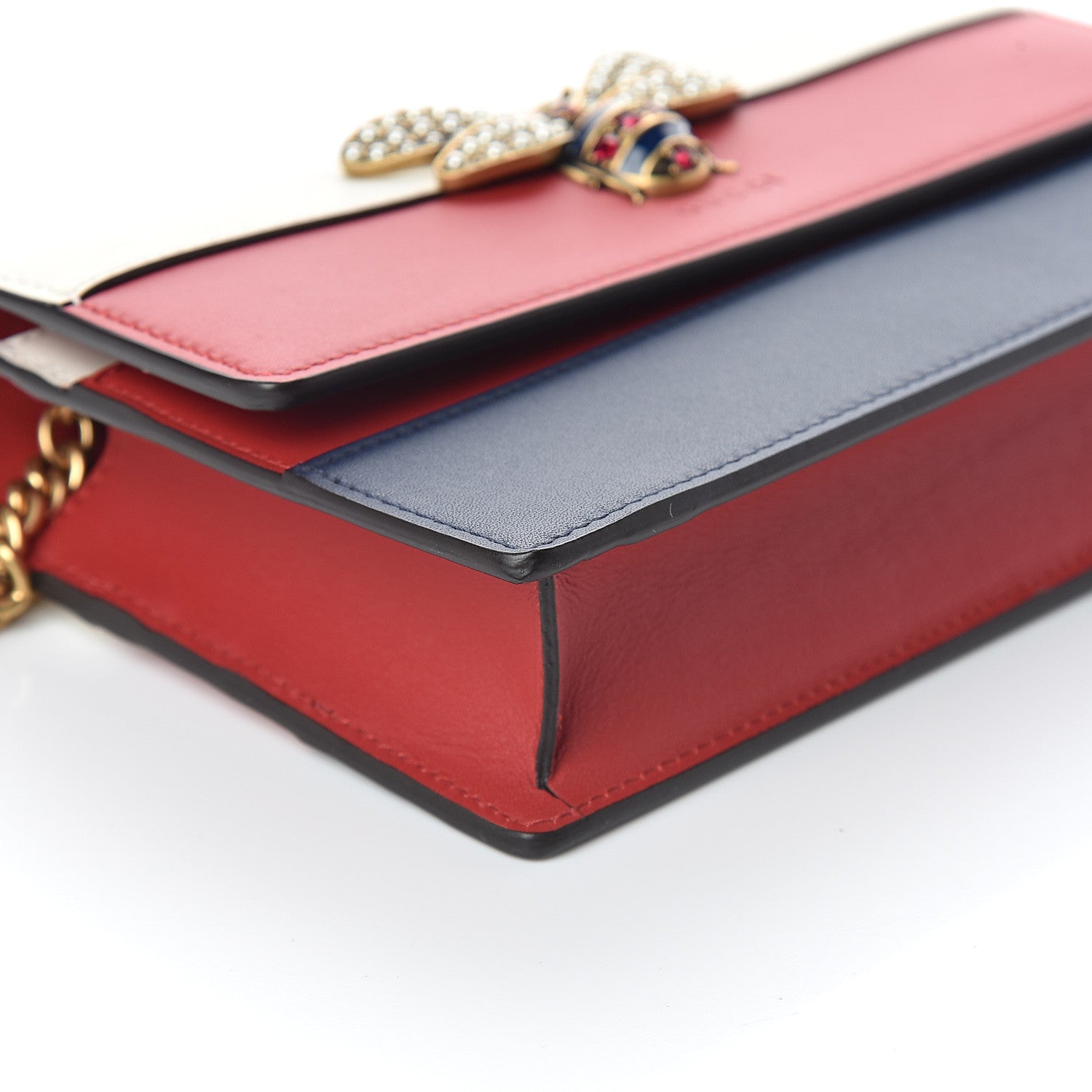 Gucci Calfskin Queen Margaret Chain Wallet Blue Agata Hibiscus Red Mystic White 6 of 8