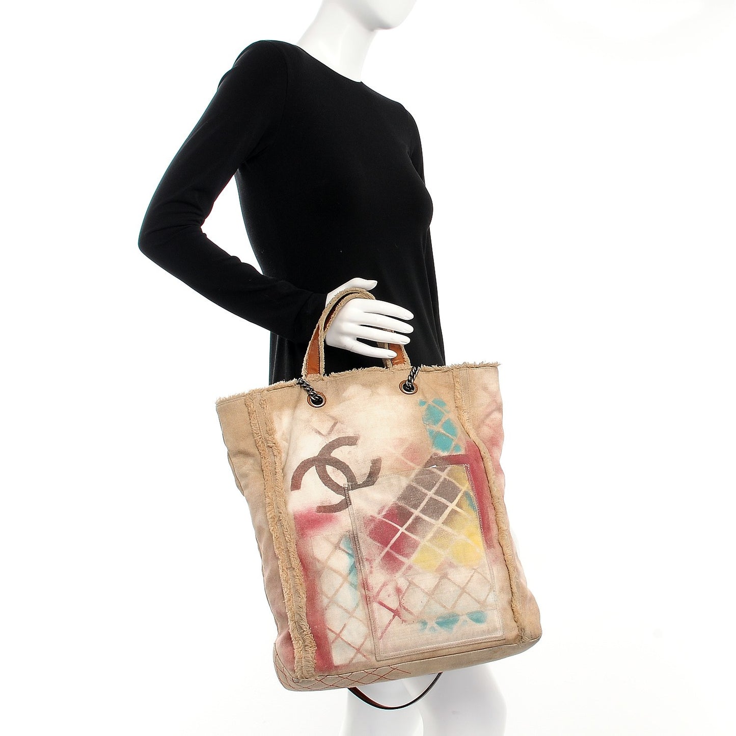 Canvas Large Graffiti Tote Beige