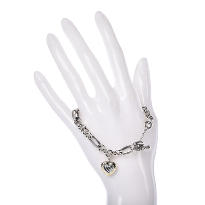 David Yurman Sterling Silver 18K Yellow Gold Cable Heart Charm Bracelet 2 of 4