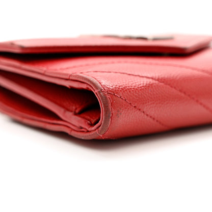 Saint Laurent Grain De Poudre Matelasse Chevron Monogram Compact Tri Fold Wallet Red 7 of 9
