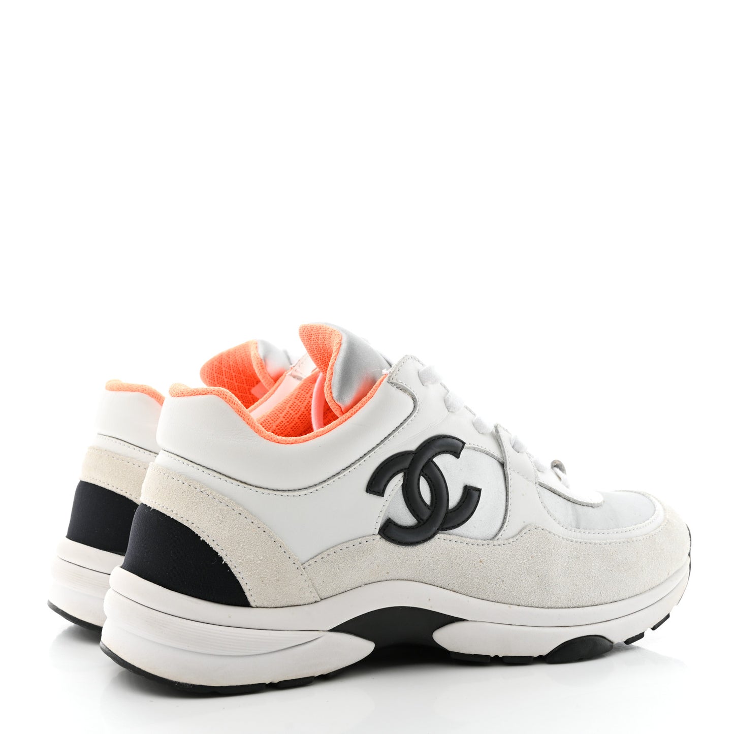 Nylon Calfskin Suede CC Womens Sneakers 38.5 White Orange
