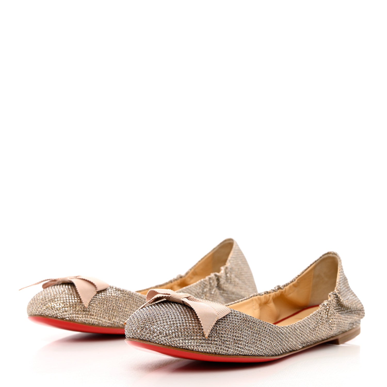 Christian Louboutin Glitter Luminor Gloriana Flat 39.5 Gold Nude 3 of 8