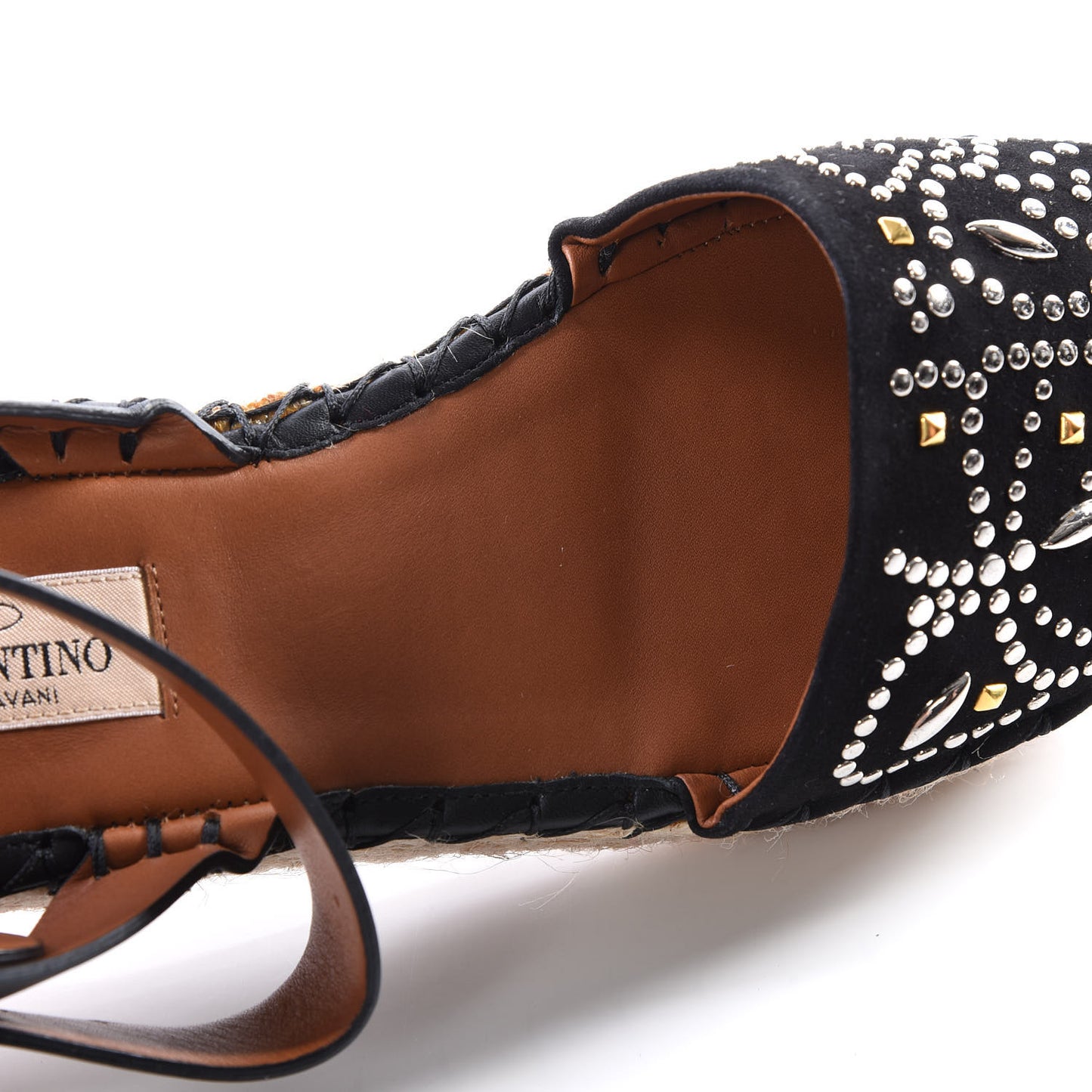 Suede Studded Peep Toe Ankle Wrap Flatform Espadrilles 38 Black