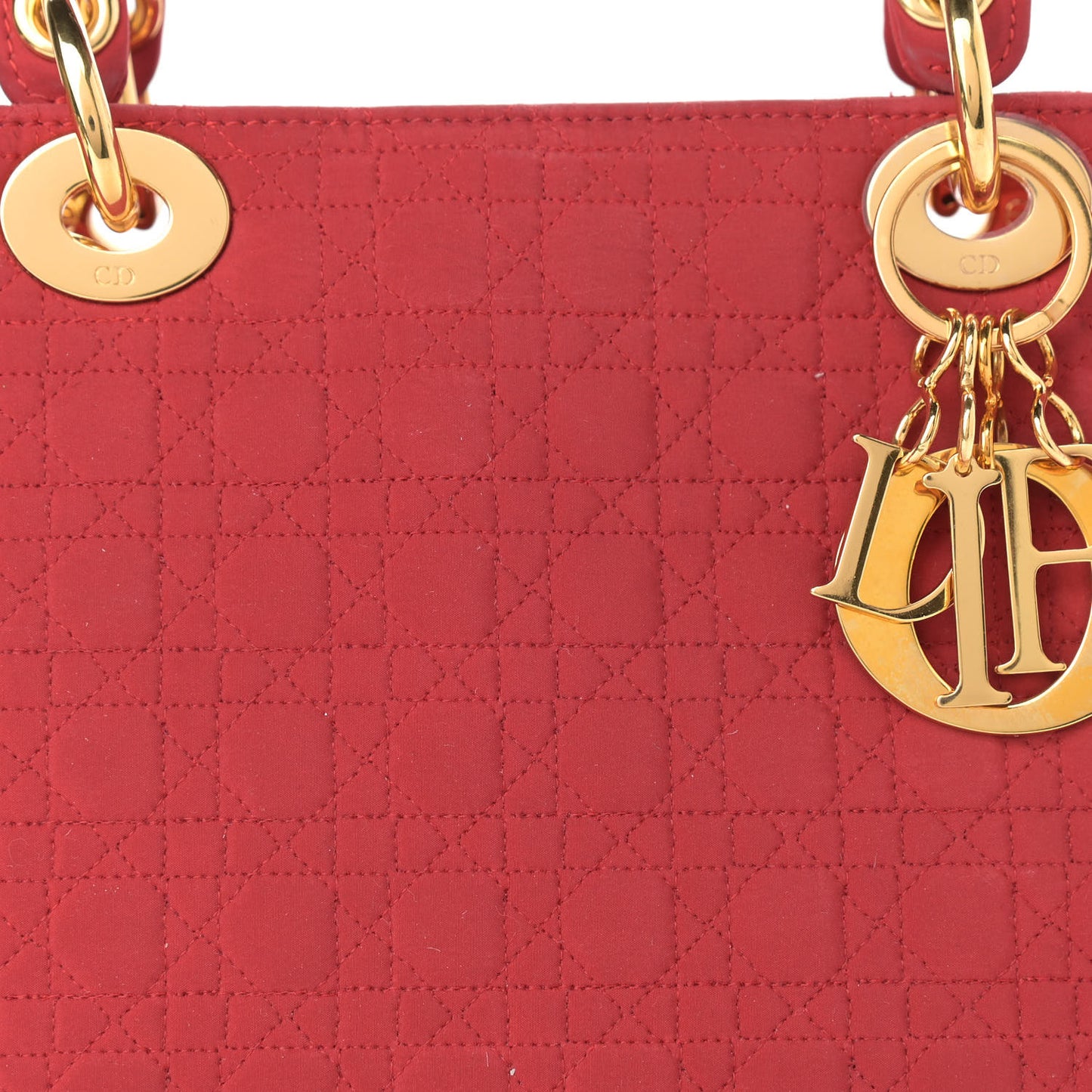 Nylon Cannage Medium Lady Dior Red
