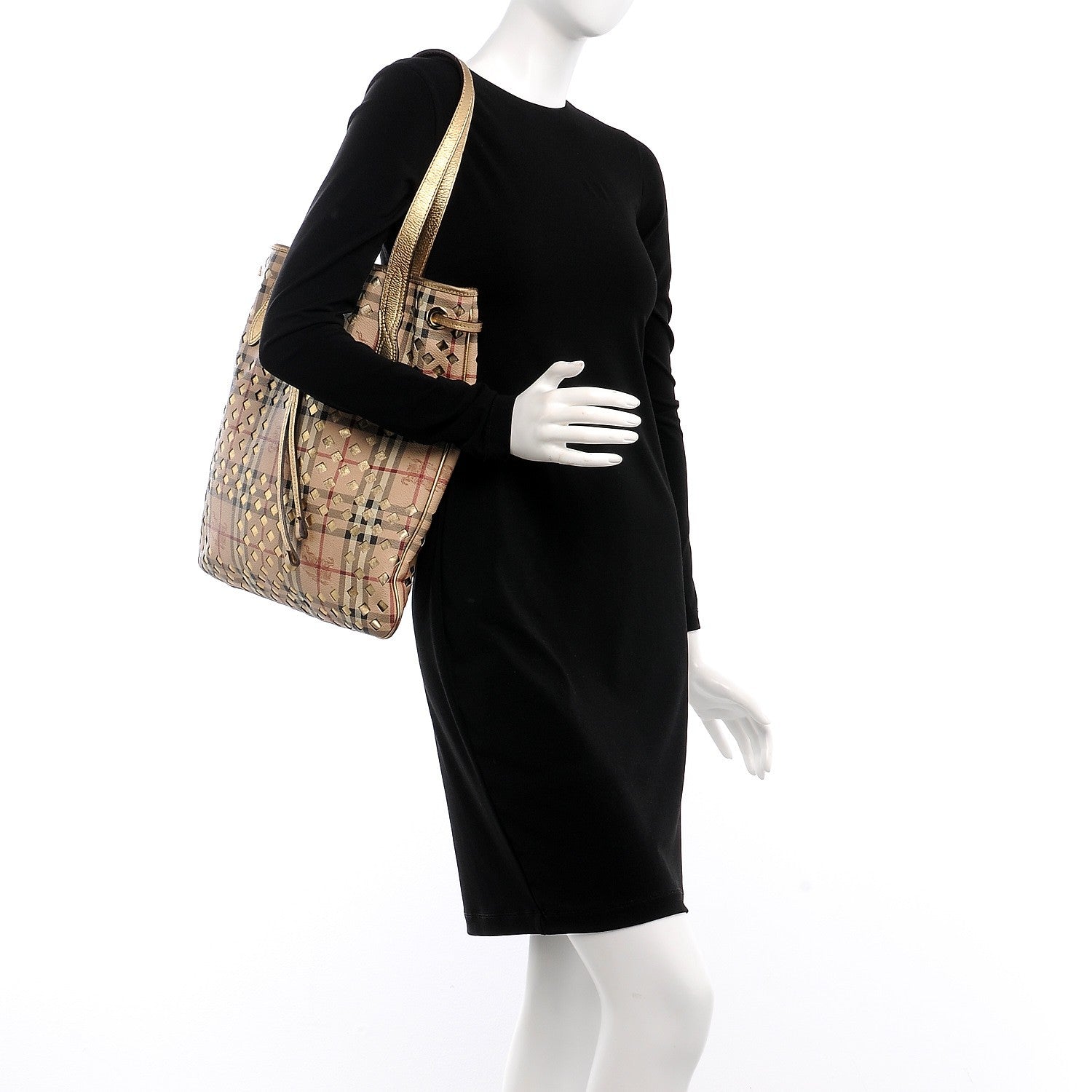 Burberry Haymarket Check Drawstring Claudia Bag Gold 2 of 13