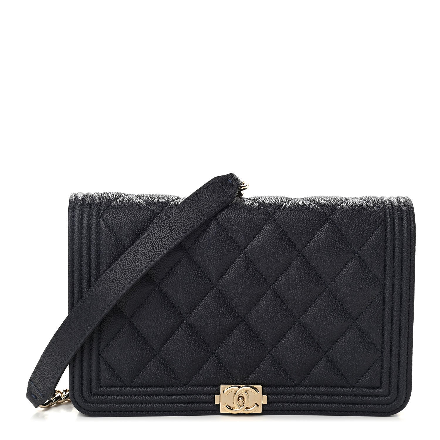 Chanel Caviar Quilted Boy Wallet On Chain WOC Navy 1 of 12
