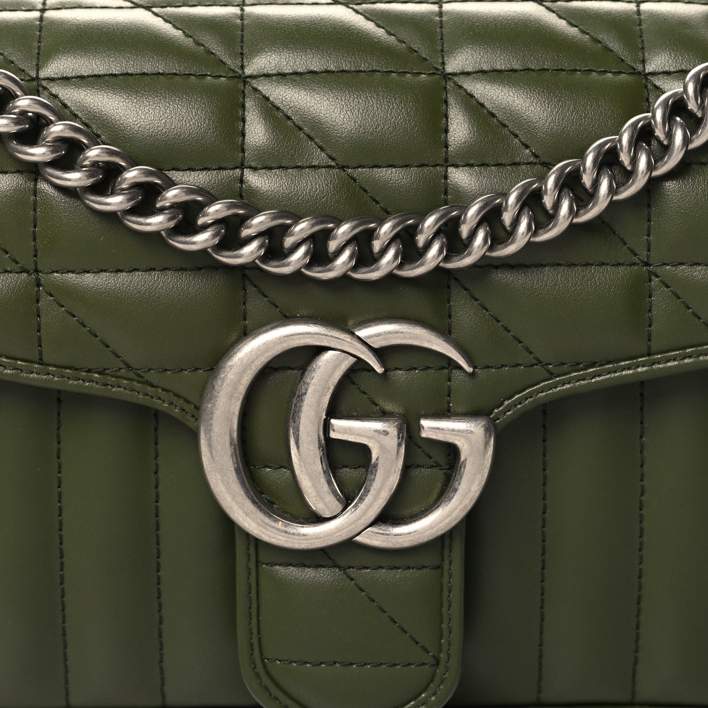 Calfskin Matelasse Aria Small GG Marmont Shoulder Bag Military Wood