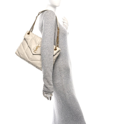 Saint Laurent Lambskin Quilted Medium Loulou Puffer Monogram Chain Satchel Crema Soft 2 of 13