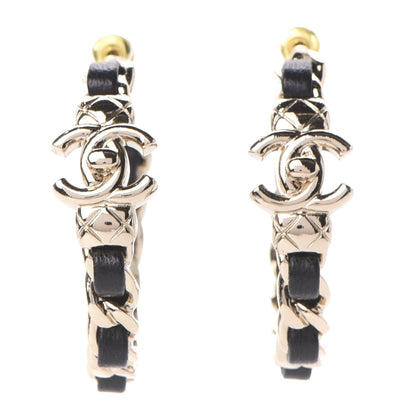 Chanel Lambskin CC Turnlock Chain Hoop Earrings Gold Black 1 of 4