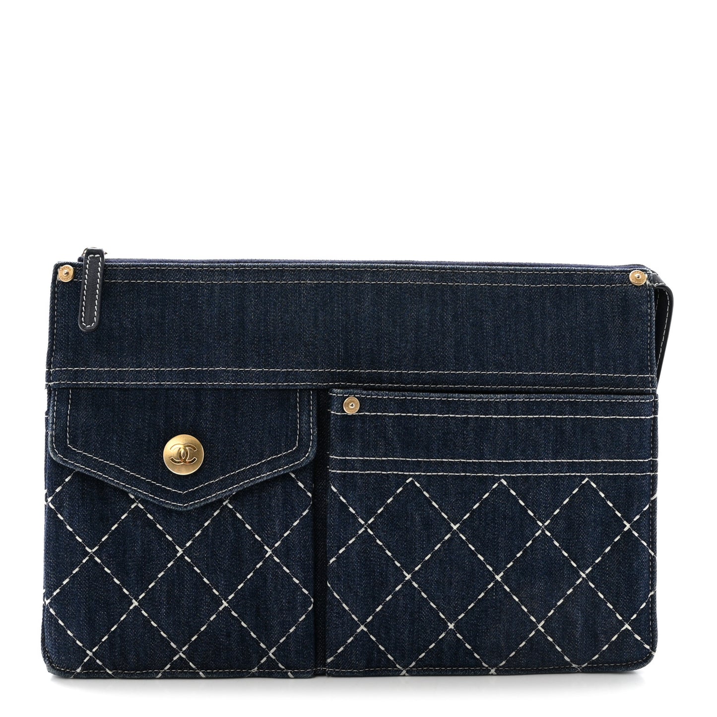 Denim Quilted Zipped Clutch Blue