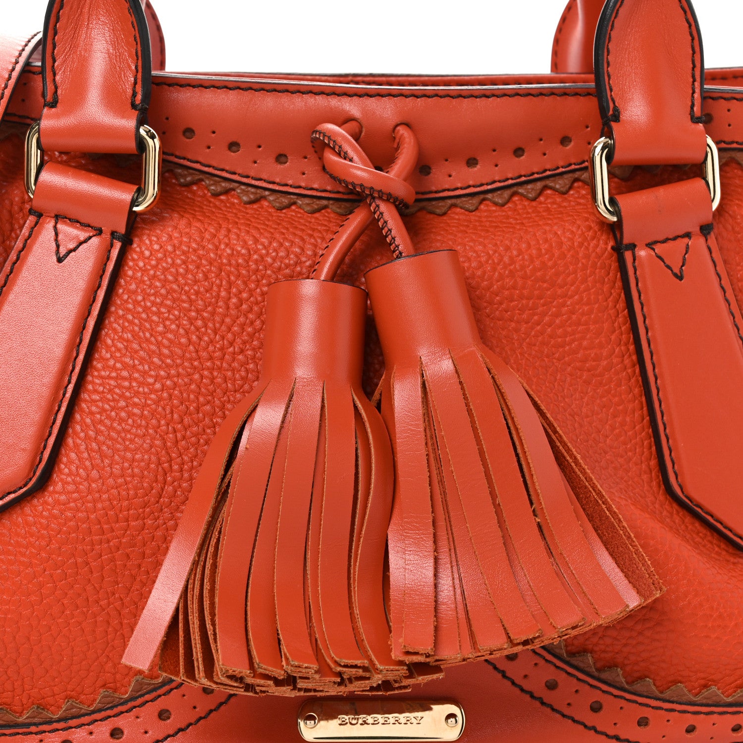 Burberry Grainy Calfskin Medium Dennet Brogue Tote Tangerine 7 of 9