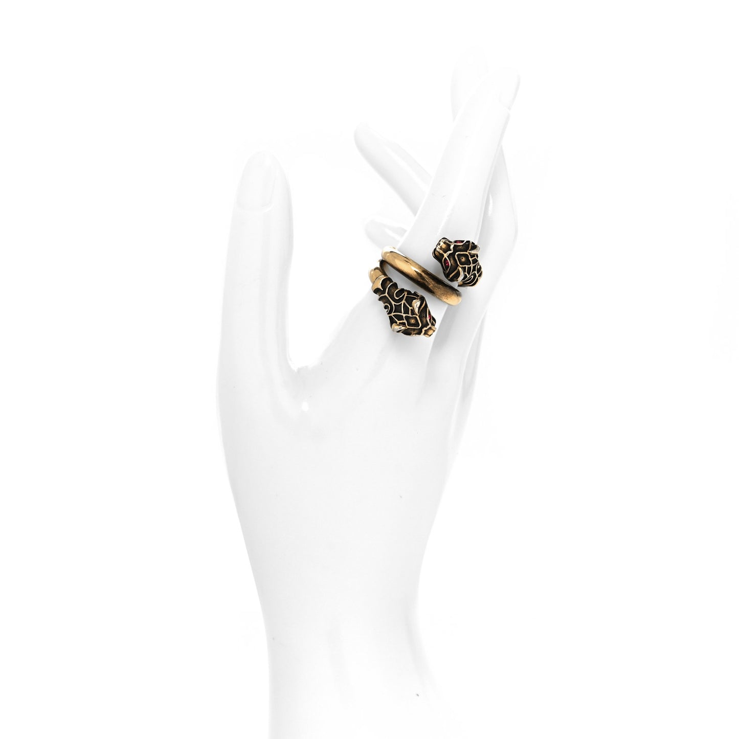Tiger Heads Double Wrap Ring 59 8.75 Aged Gold