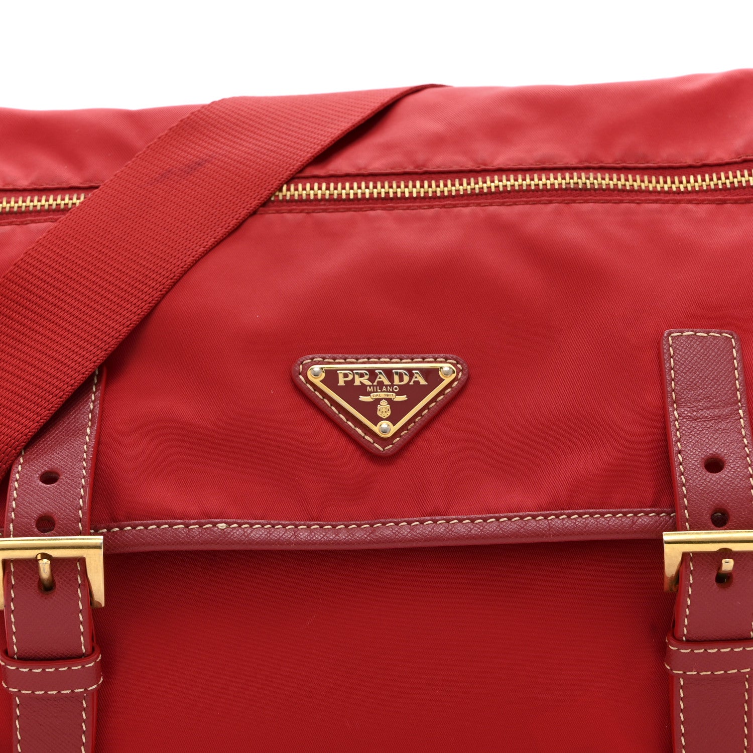 Prada Tessuto Nylon Saffiano Messenger Bag Red 9 of 12