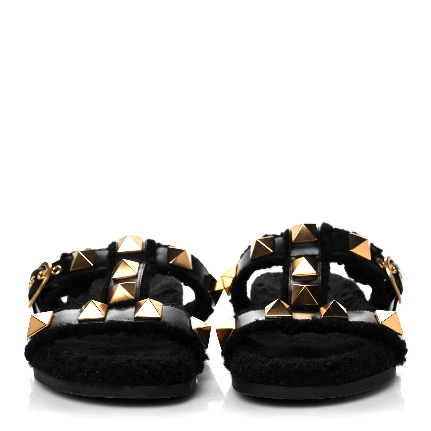 Valentino Garavani Shearling Roman Stud Slide Sandals 39 Black 2 of 7