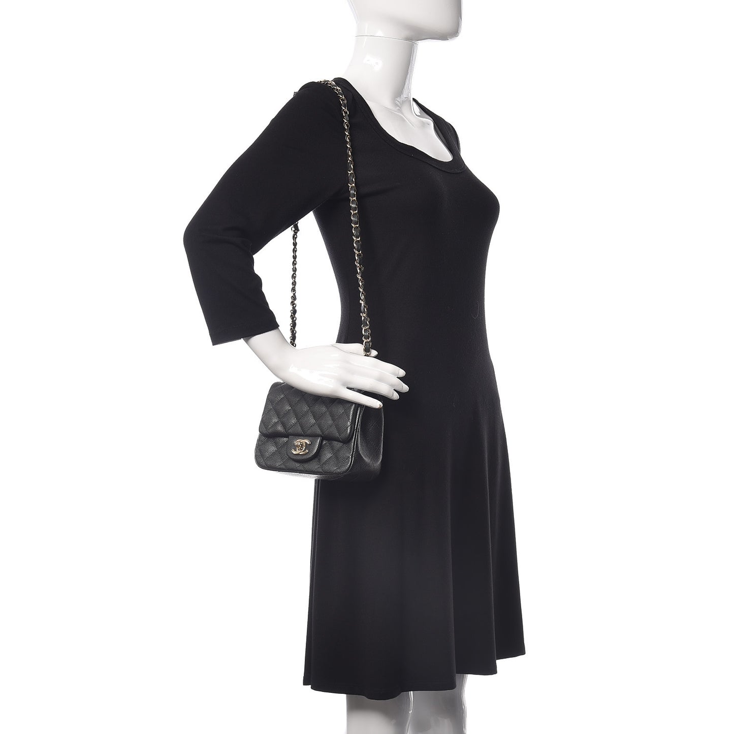 Caviar Quilted Mini Square Flap Dark Grey