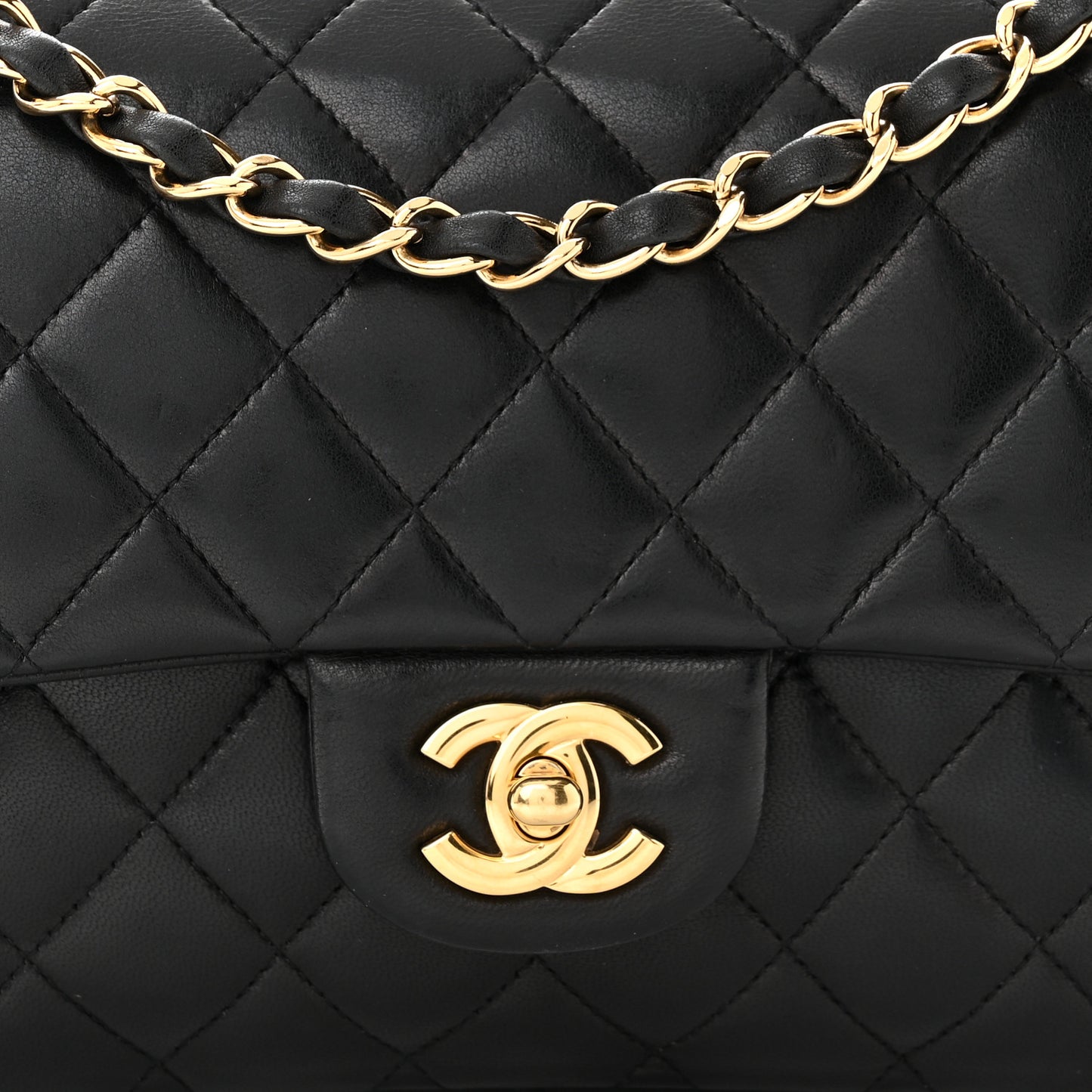 Lambskin Quilted Medium Double Flap Black