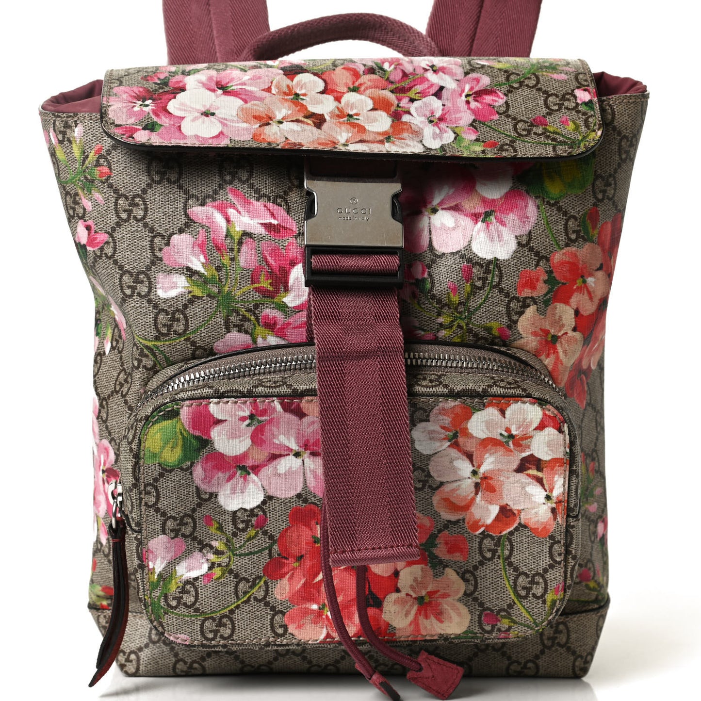 GG Supreme Monogram Blooms Small Single Buckle Backpack Beige Multicolor Dry Rose