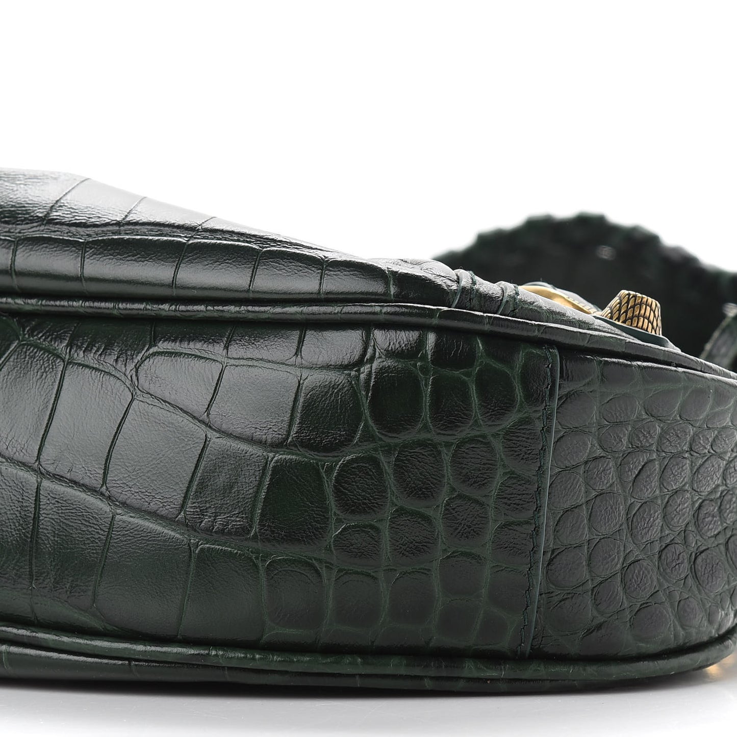 Extra Supple Calfskin Crocodile Embossed Le Cagole Shoulder Bag XS Forest Green