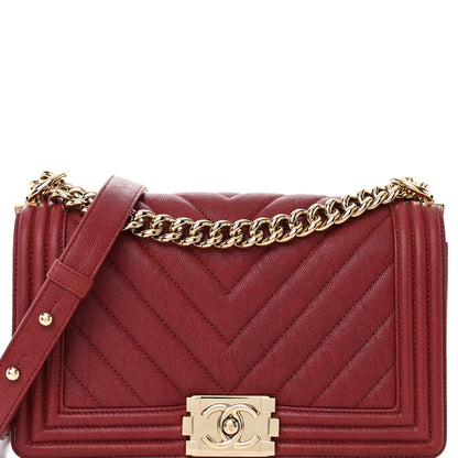 Chanel Caviar Chevron Quilted Medium Boy Flap Red 8 of 10