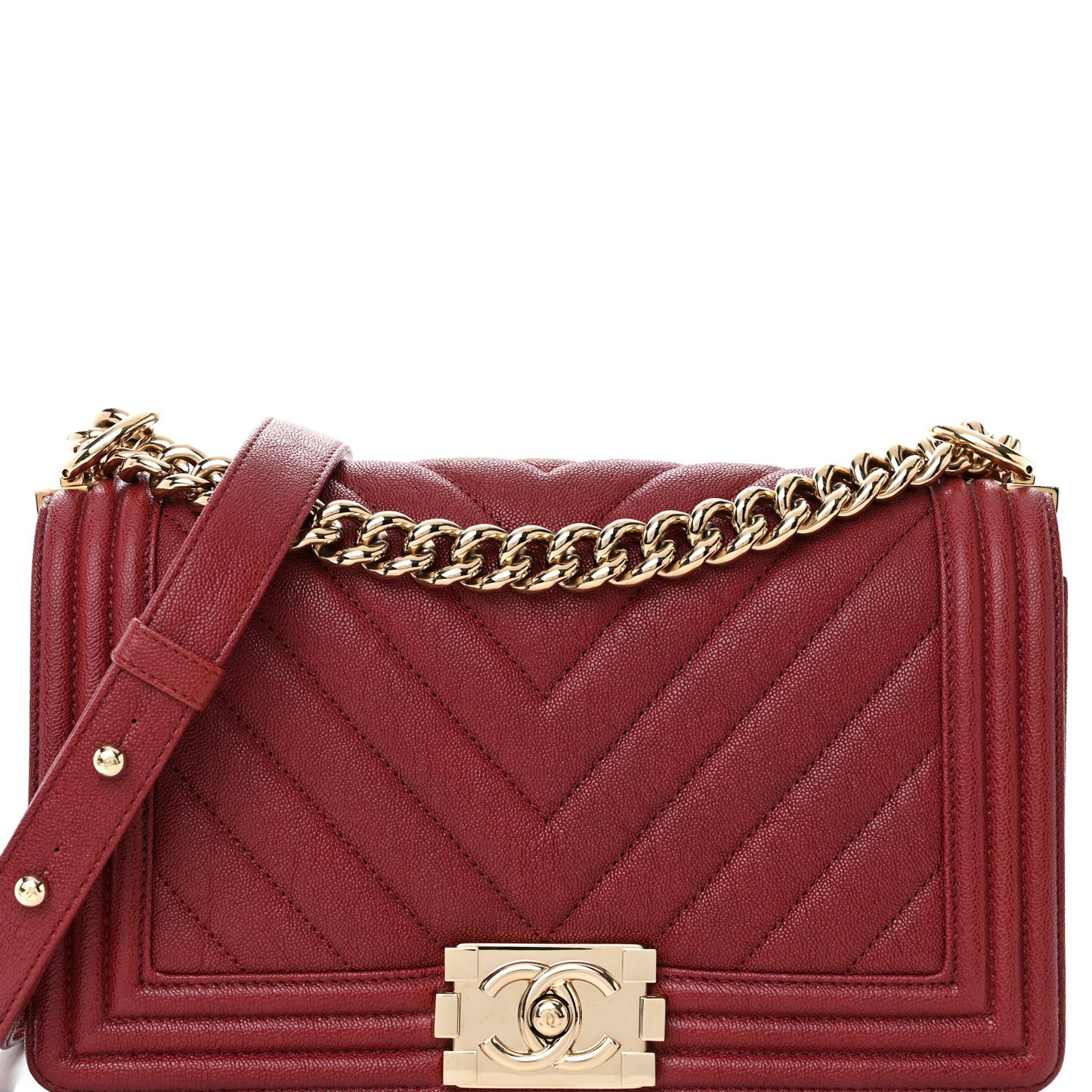 Caviar Chevron Quilted Medium Boy Flap Red