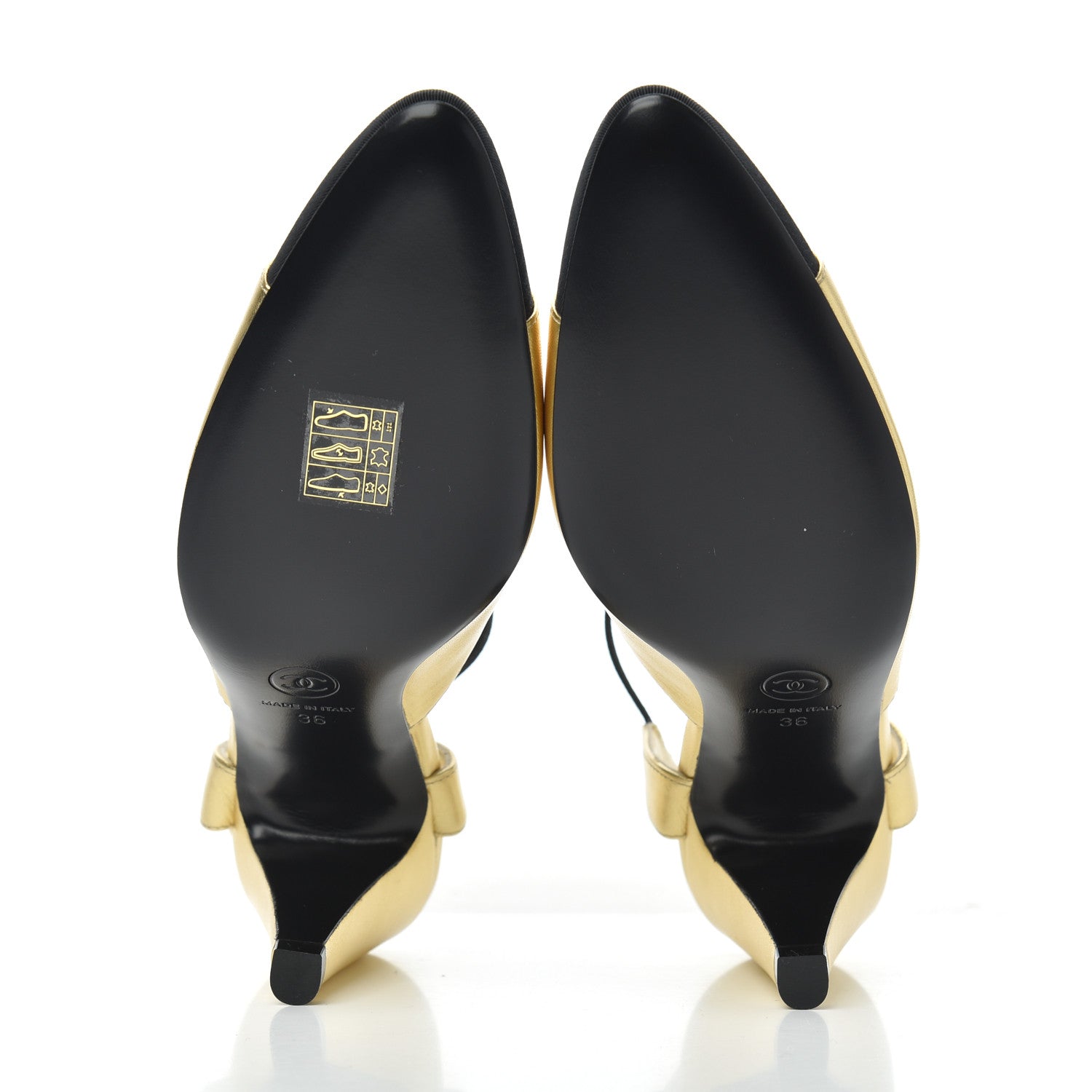 Chanel Laminated Lambskin Grosgrain Cap Toe CC Pumps 36 Gold Black 5 of 9