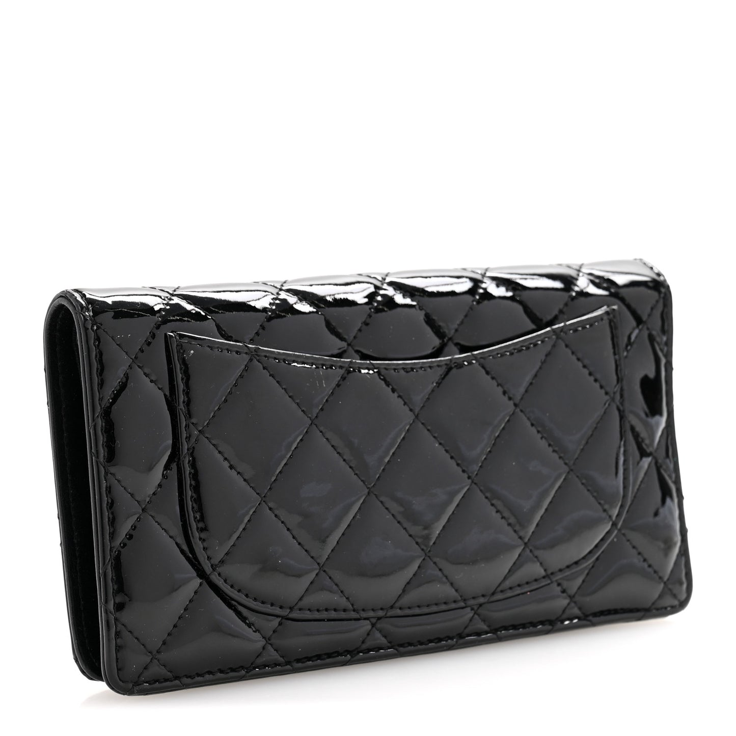 Patent Calfskin Quilted Yen Wallet Black