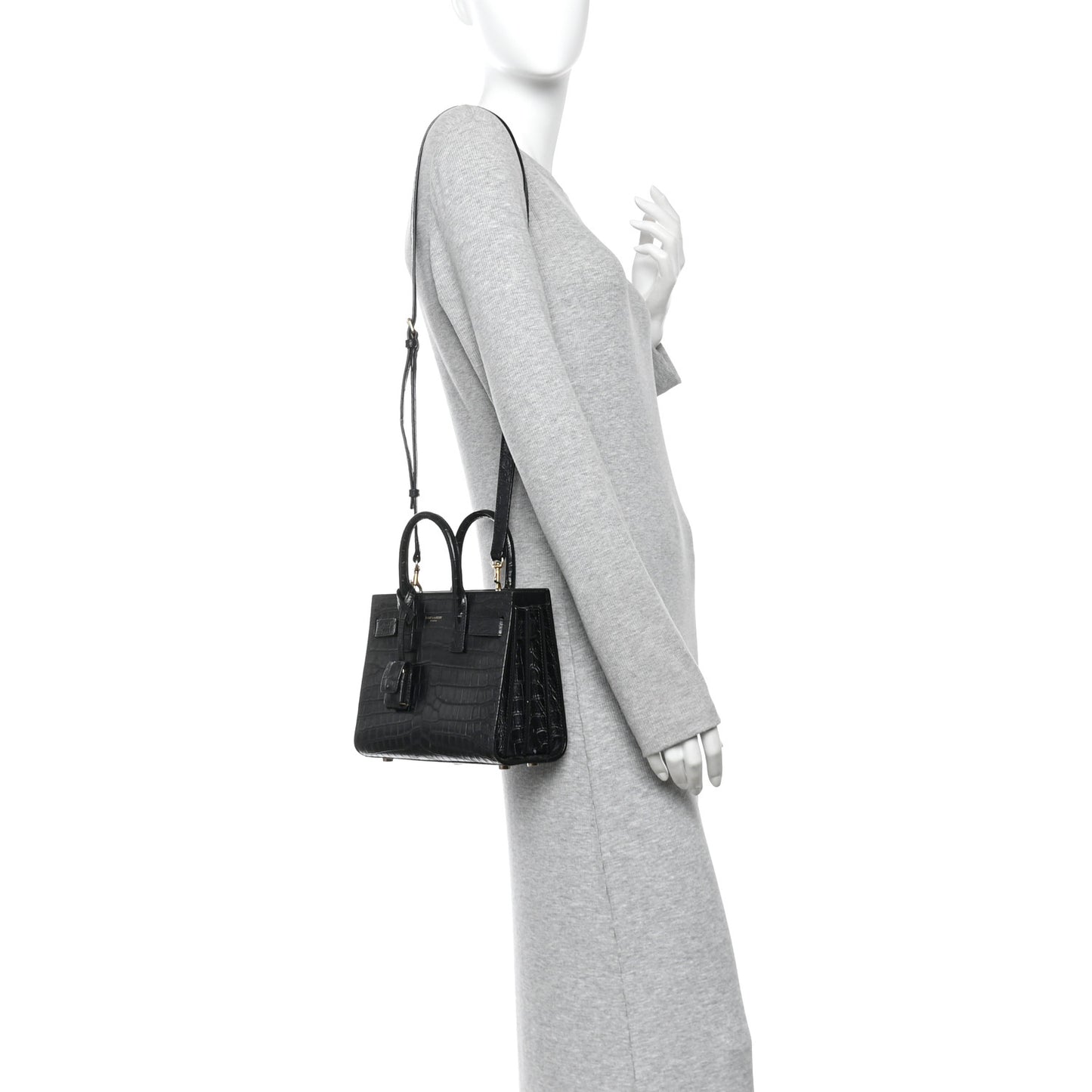 Calfskin Crocodile Embossed Nano Sac De Jour Black
