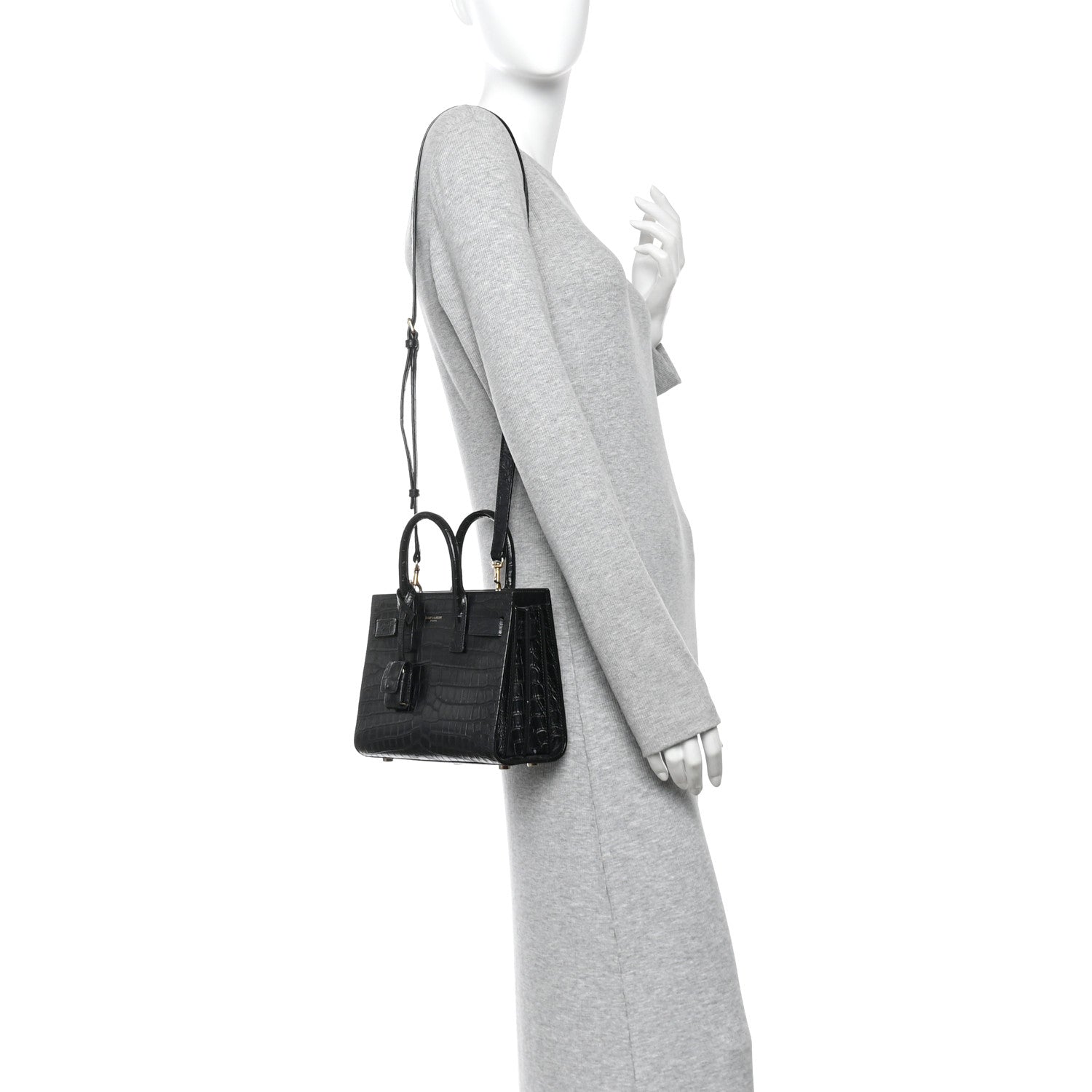 Saint Laurent Calfskin Crocodile Embossed Nano Sac De Jour Black 2 of 10