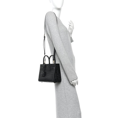 Saint Laurent Calfskin Crocodile Embossed Nano Sac De Jour Black 2 of 10