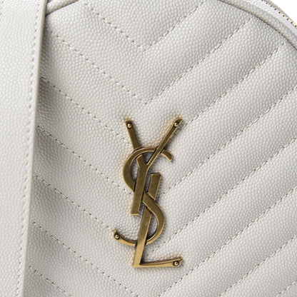 Saint Laurent Grain De Poudre Matelasse Chevron Quilted Round Vinyle Camera Bag White 10 of 10