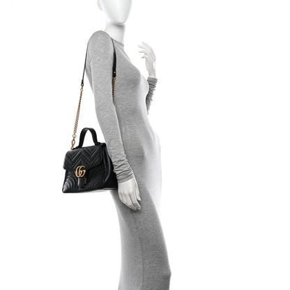 Gucci Calfskin Matelasse Small GG Marmont Top Handle Shoulder Bag Black 2 of 13