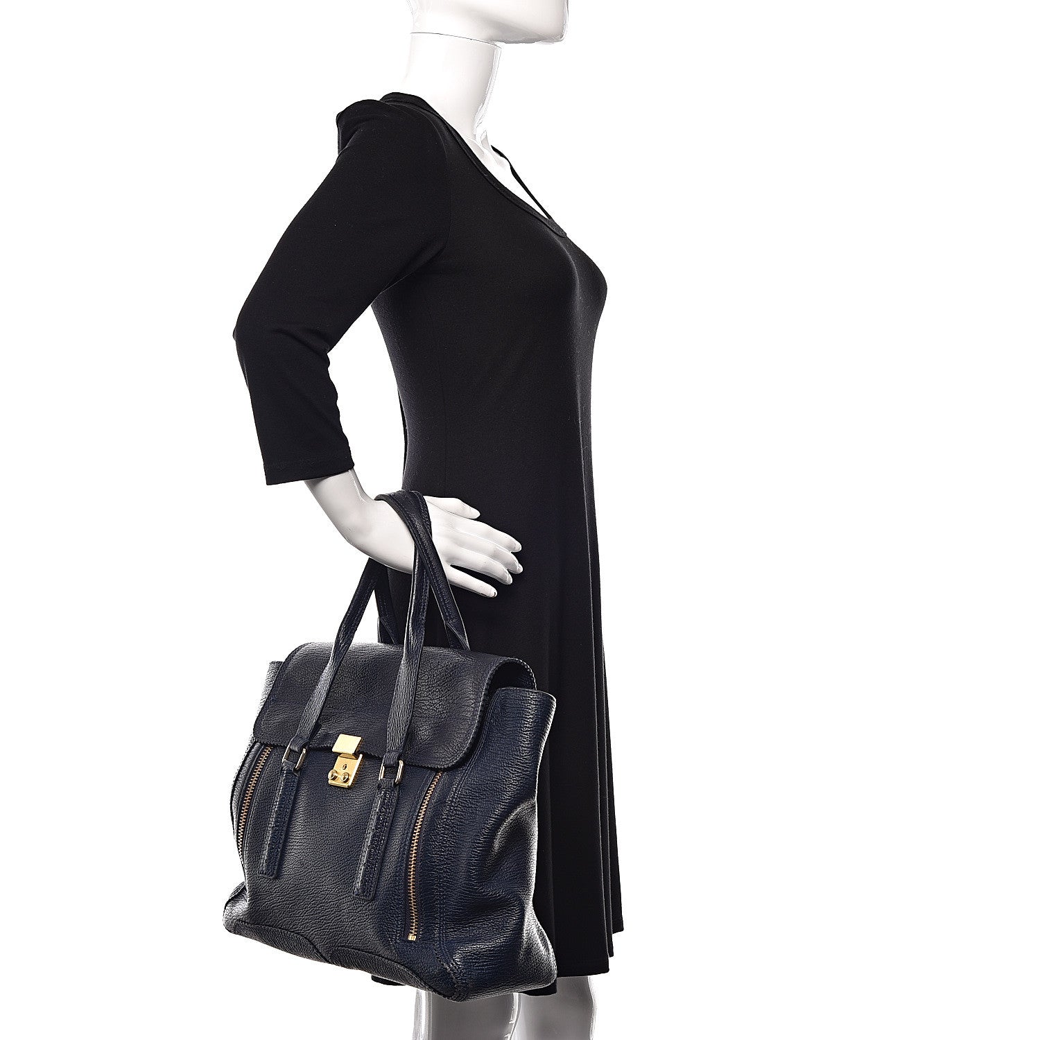 3.1 Phillip Lim 3.1 Textured Calfskin Large Pashli Satchel Ink 2 of 17