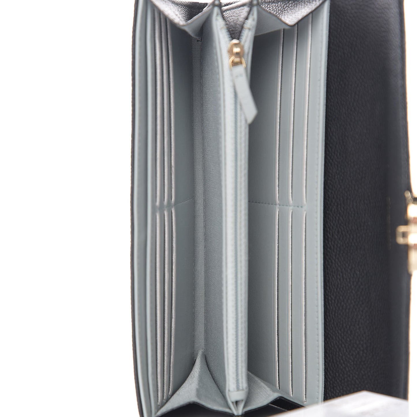 Caviar Quilted CC Box Gusset Flap Wallet Black Navy