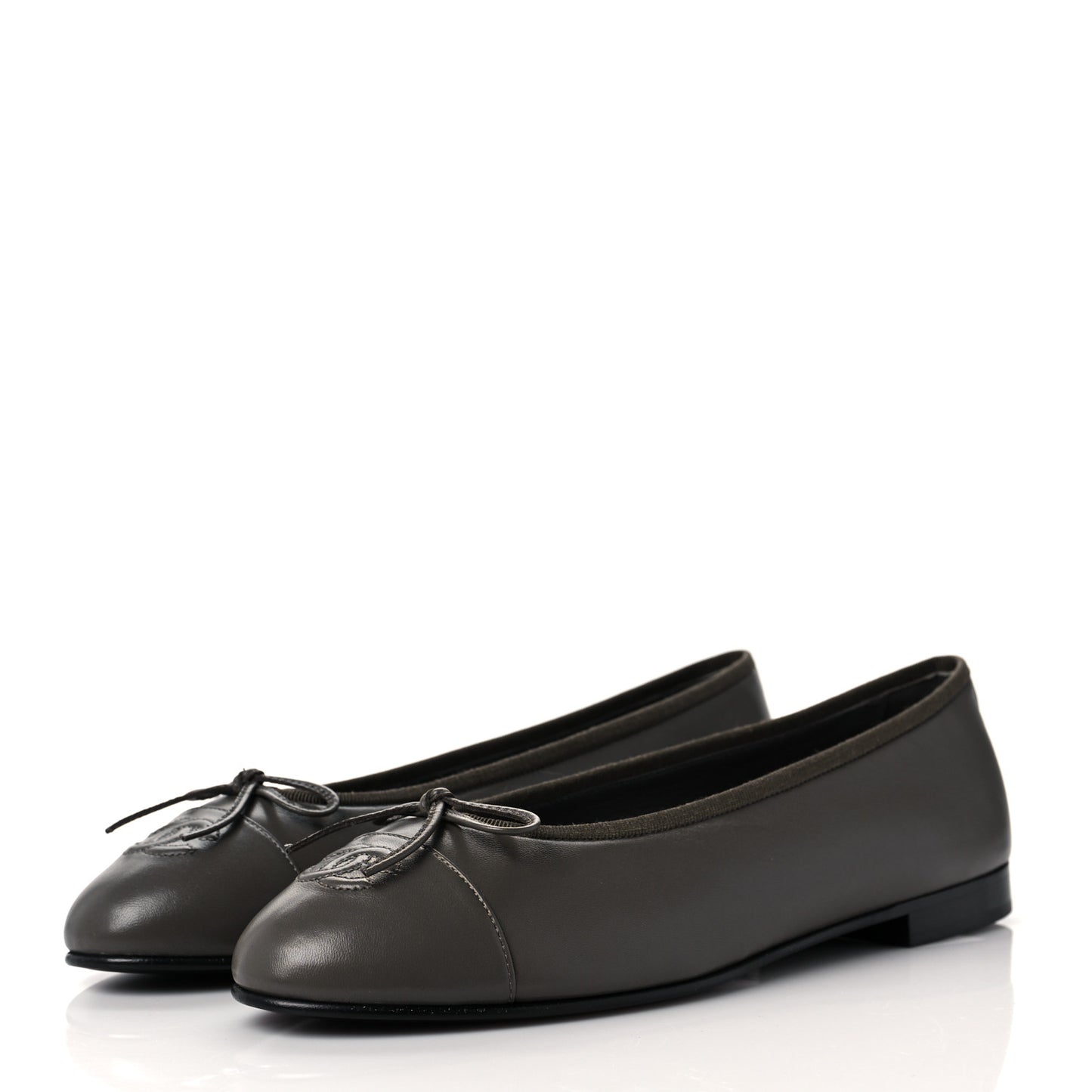 Lambskin Cap Toe CC Ballerina Flats 40 Dark Grey