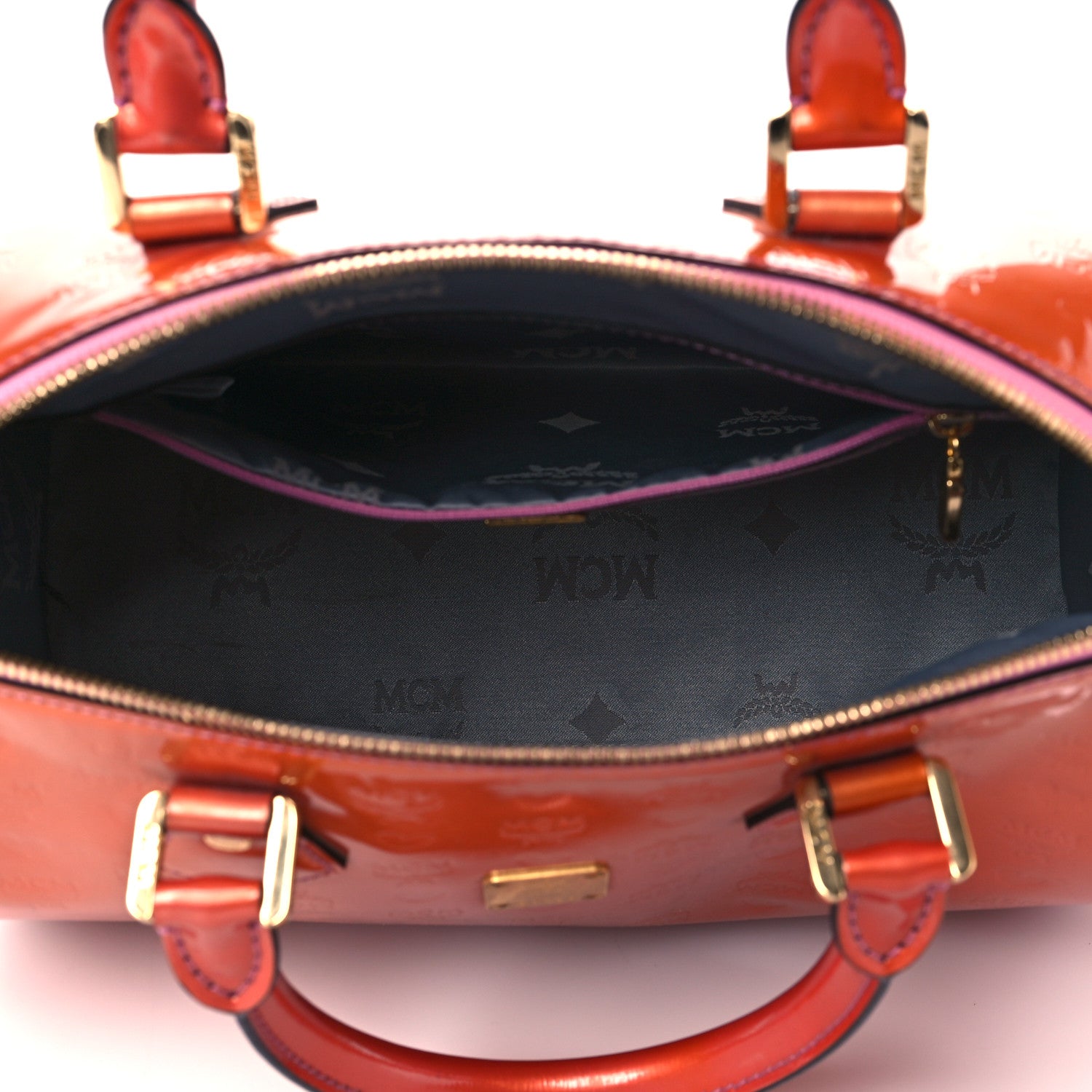 MCM Patent Monogram Boston Bag Bronze 5 of 13